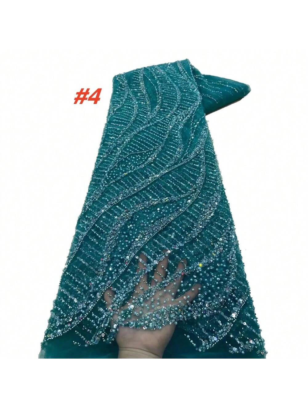 African Premium Beaded Glamour Lace Sequin Fabric for Bridal & Party Wear