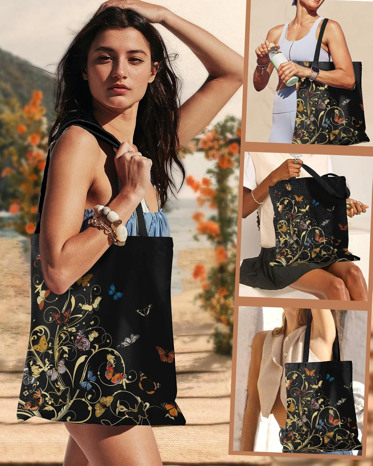 Aesthetic Canvas Tote Bag - Reusable Shoulder Tote Bag for Women Lady Casual Vacation, Shopping, Work, Gym