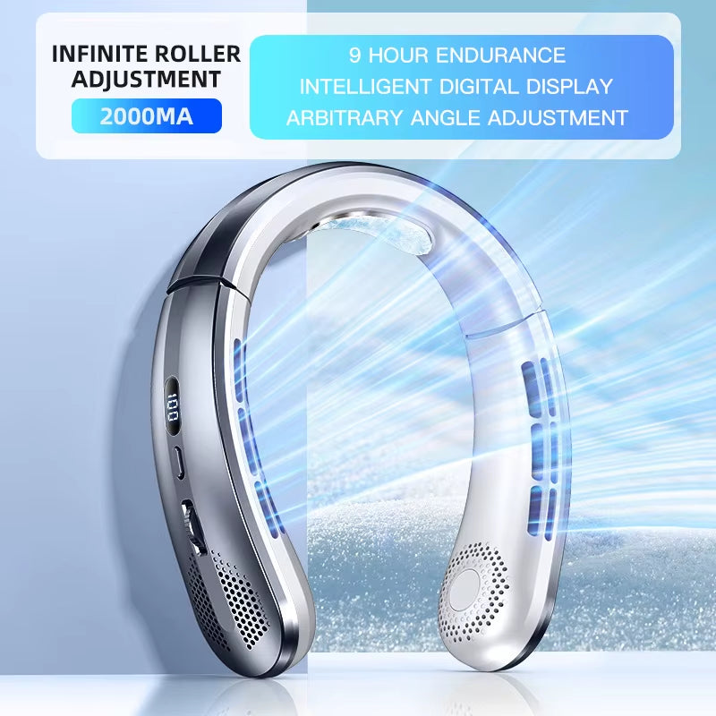 3000Mah Hanging Neck Fan Portable Bladeless Mini USB Rechargeable Mute LED Digital Display Electric Fan Summer Air Cooler New