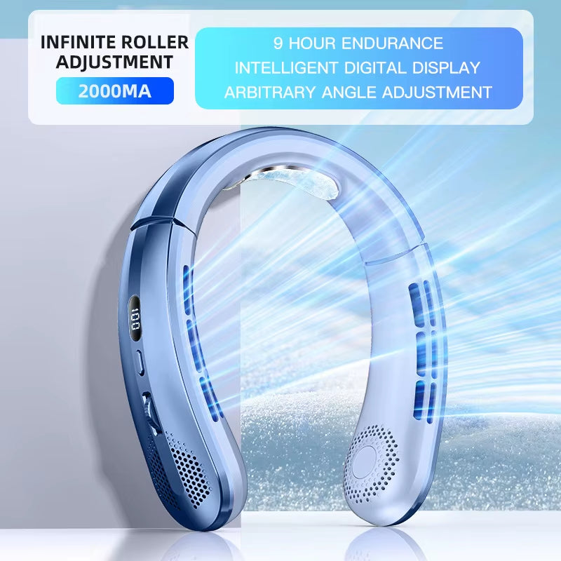 3000Mah Hanging Neck Fan Portable Bladeless Mini USB Rechargeable Mute LED Digital Display Electric Fan Summer Air Cooler New
