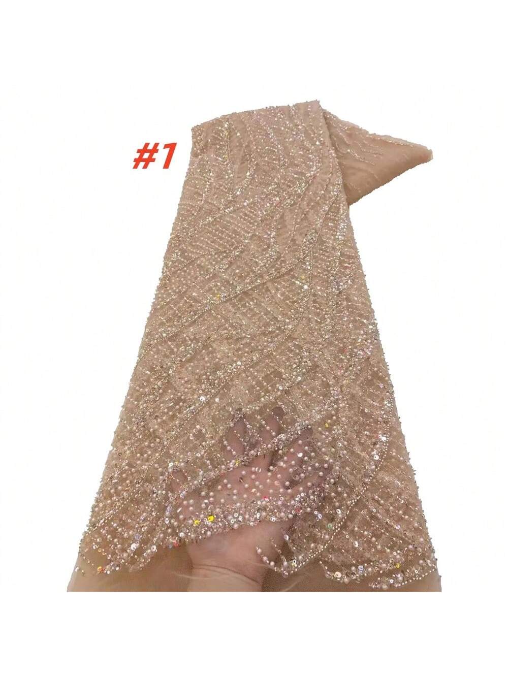 African Premium Beaded Glamour Lace Sequin Fabric for Bridal & Party Wear