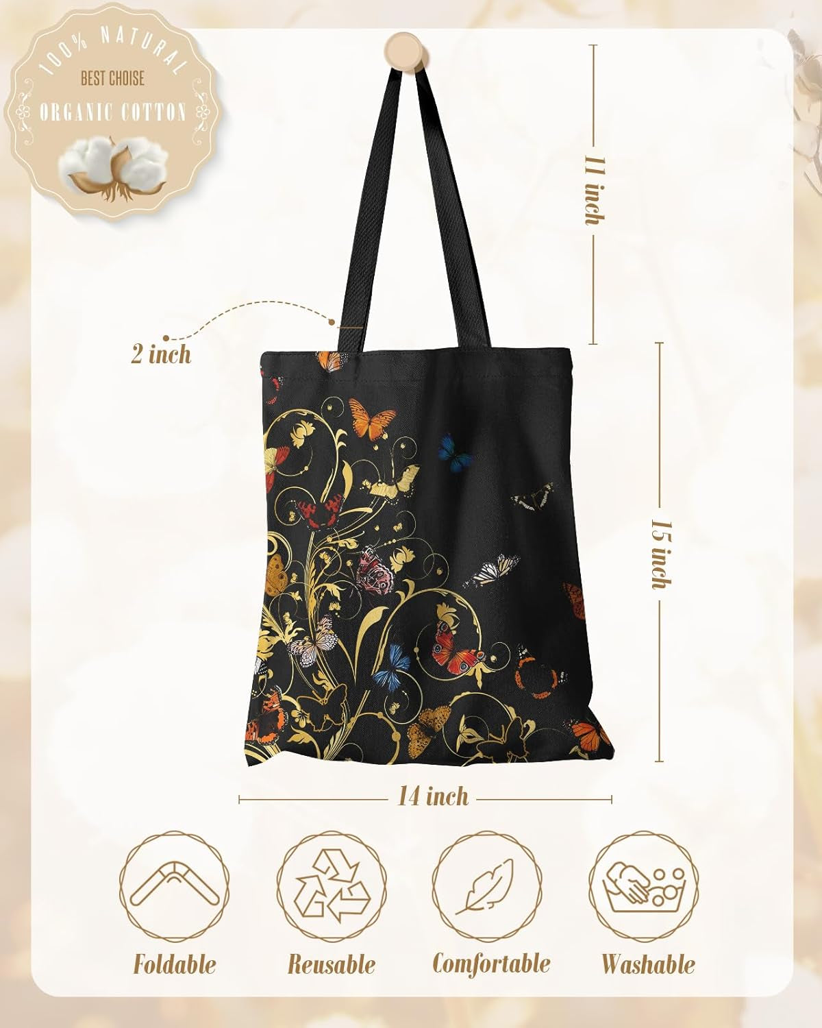 Aesthetic Canvas Tote Bag - Reusable Shoulder Tote Bag for Women Lady Casual Vacation, Shopping, Work, Gym