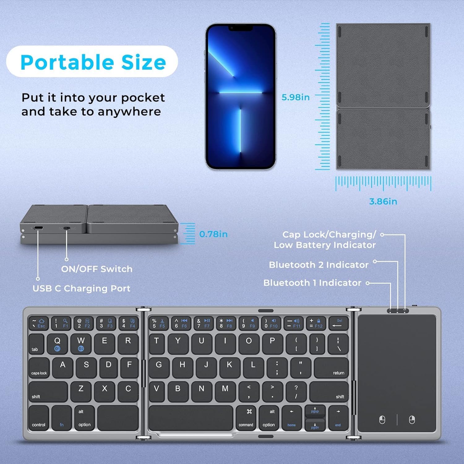 Portable Bluetooth Keyboard IOS and Andriod compatible