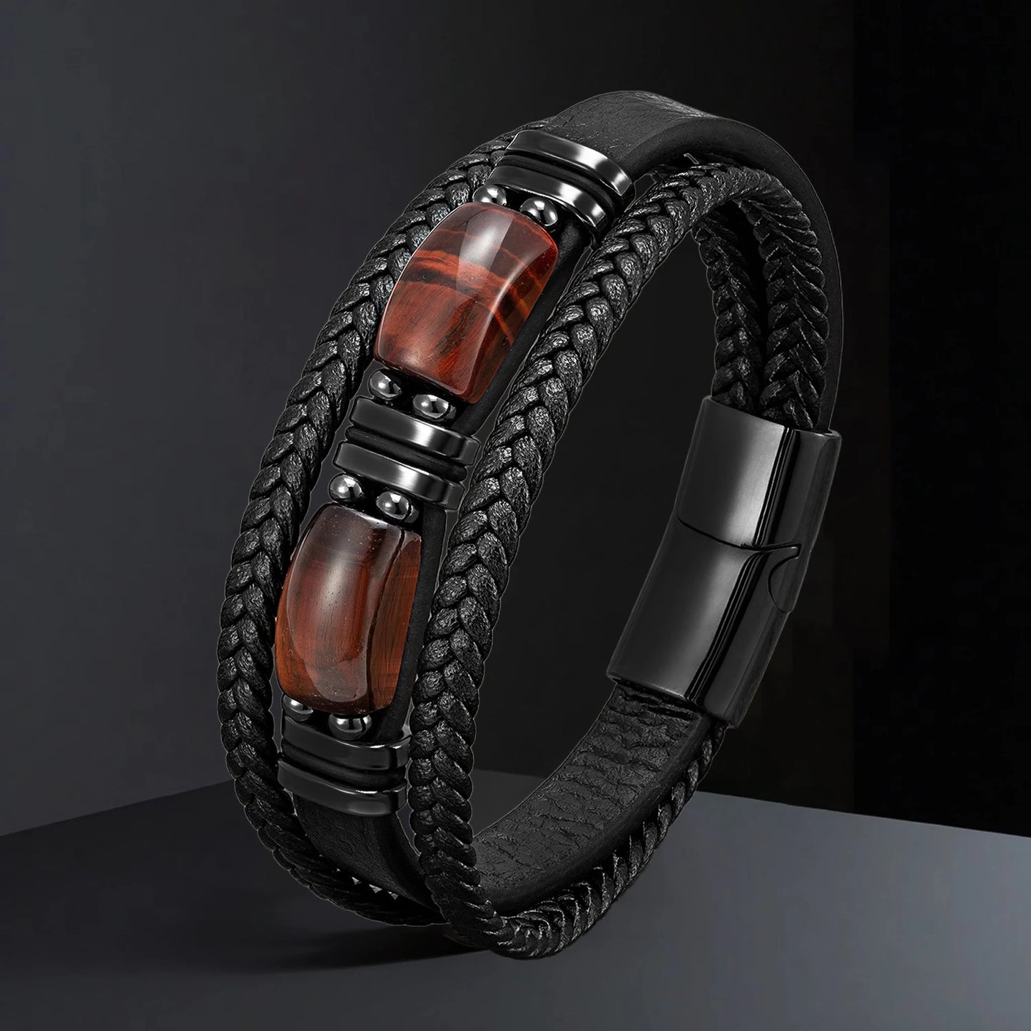 Natural Stone Leather Bracelet