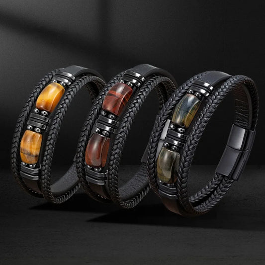 Natural Stone Leather Bracelet