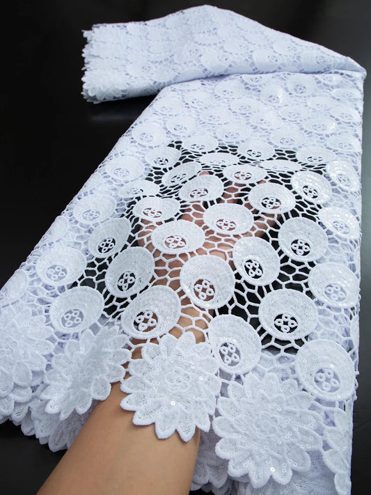 African Guipure Cord Lace Fabric Lace Fabric with Stones 