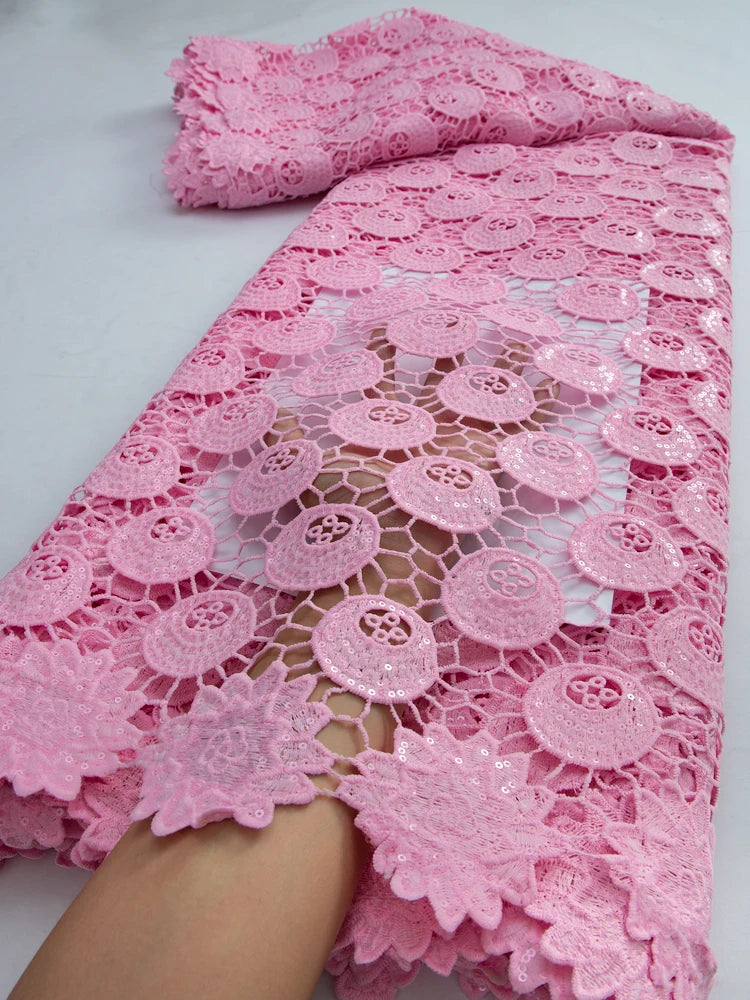 African Guipure Cord Lace Fabric Lace Fabric with Stones 