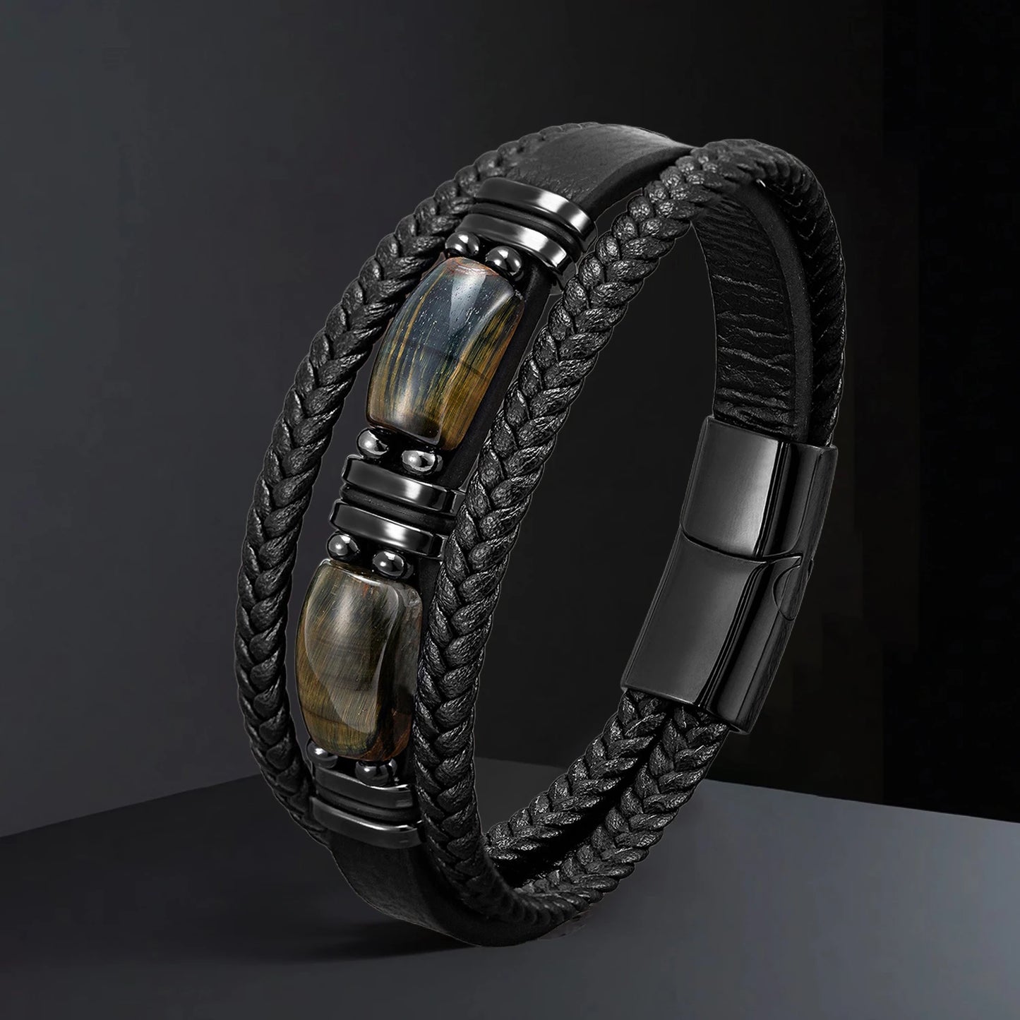 Natural Stone Leather Bracelet