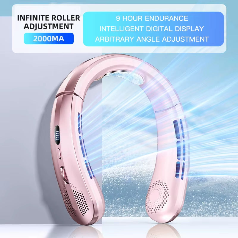 3000Mah Hanging Neck Fan Portable Bladeless Mini USB Rechargeable Mute LED Digital Display Electric Fan Summer Air Cooler New